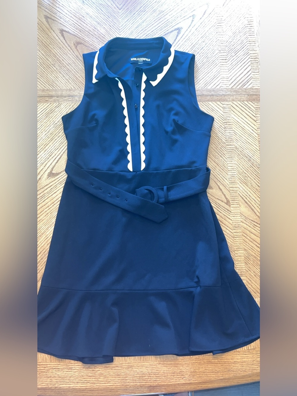 Karl Lagerfeld Navy Mini Dress with White Scallop Trim